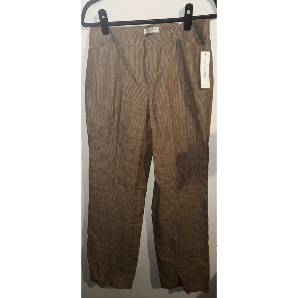 Coldwater Creek Natural Stripe Linen Pants Tan Pinstripe Bootcut Misses 8 NWT